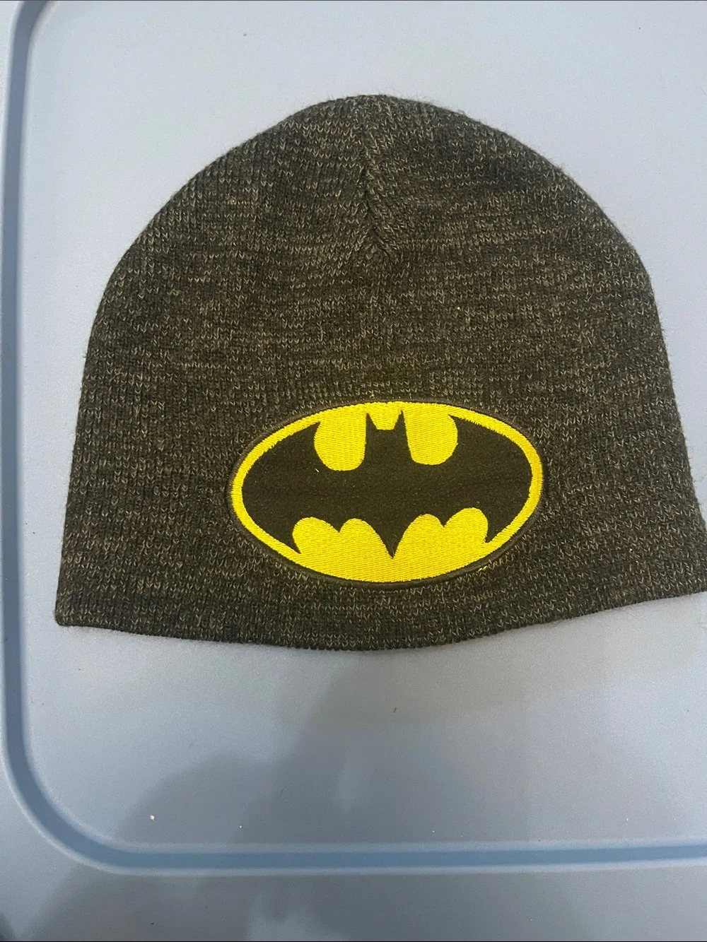 Batman Kids Knit Hat in Gray with Yellow Logo